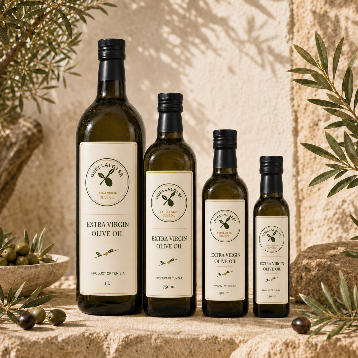 GUELLALOISE collection in 1 L, 750 ml, 500 ml and 250 ml bottles